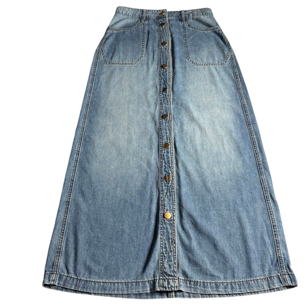 KUT from the Kloth Women’s Denim Maxi Skirt Size 8 Light Wash Button Front